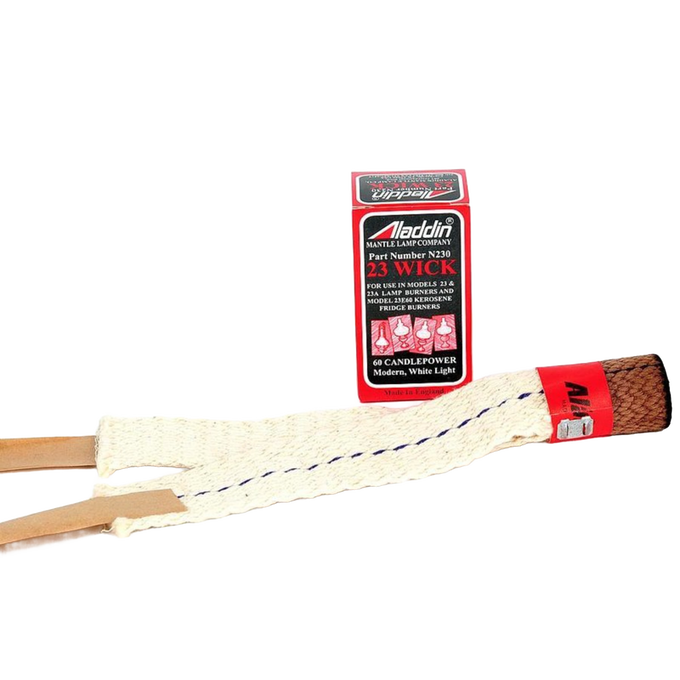 Replacement lamp wick with red metal collar alongside a box of 23 wick replacements, suitable for oil lamp maintenance in Lamps & Lighting, Parts and Accessories, and Wicks and Mantles collections.