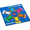 Colorful classic race board game with vibrant marbles positioned on a blue playing surface, featuring star-shaped pathways, suitable for children's toys and family game collections.