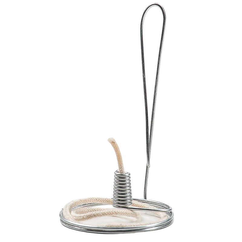 Handcrafted steel olive oil lamp part with braided cotton wick, designed for pint-sized jars, perfect for lamps and lighting, made in USA and featured in wicks and mantles collection.