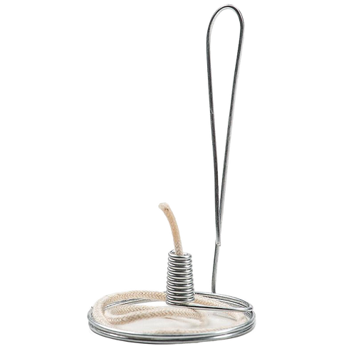Handcrafted steel olive oil lamp part with braided cotton wick, designed for pint-sized jars, perfect for lamps and lighting, made in USA and featured in wicks and mantles collection.