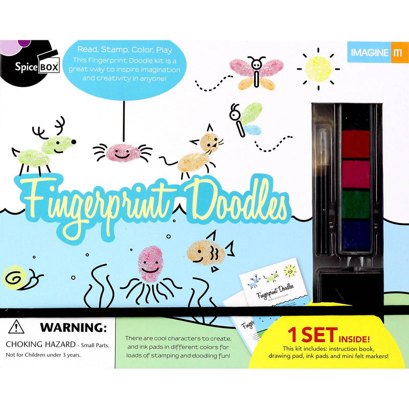 Creative fingerprint doodle art kit with colorful ink pads and markers, encouraging imaginative play and hands-on crafting, ideal for children's toys and arts and crafts collections.