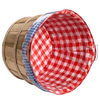 Handcrafted reusable fabric liner with red and white checkered pattern and blue gingham trim, designed to fit securely inside bushel baskets, ideal for Home & Decor and Laundry Supplies collections.