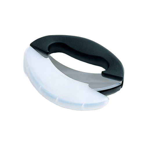 Ergonomic food chopper with dual stainless steel blades and a black handle, designed for efficient chopping and mincing in Kitchen & Food, Food Prep, and Cooking Helpers collections.
