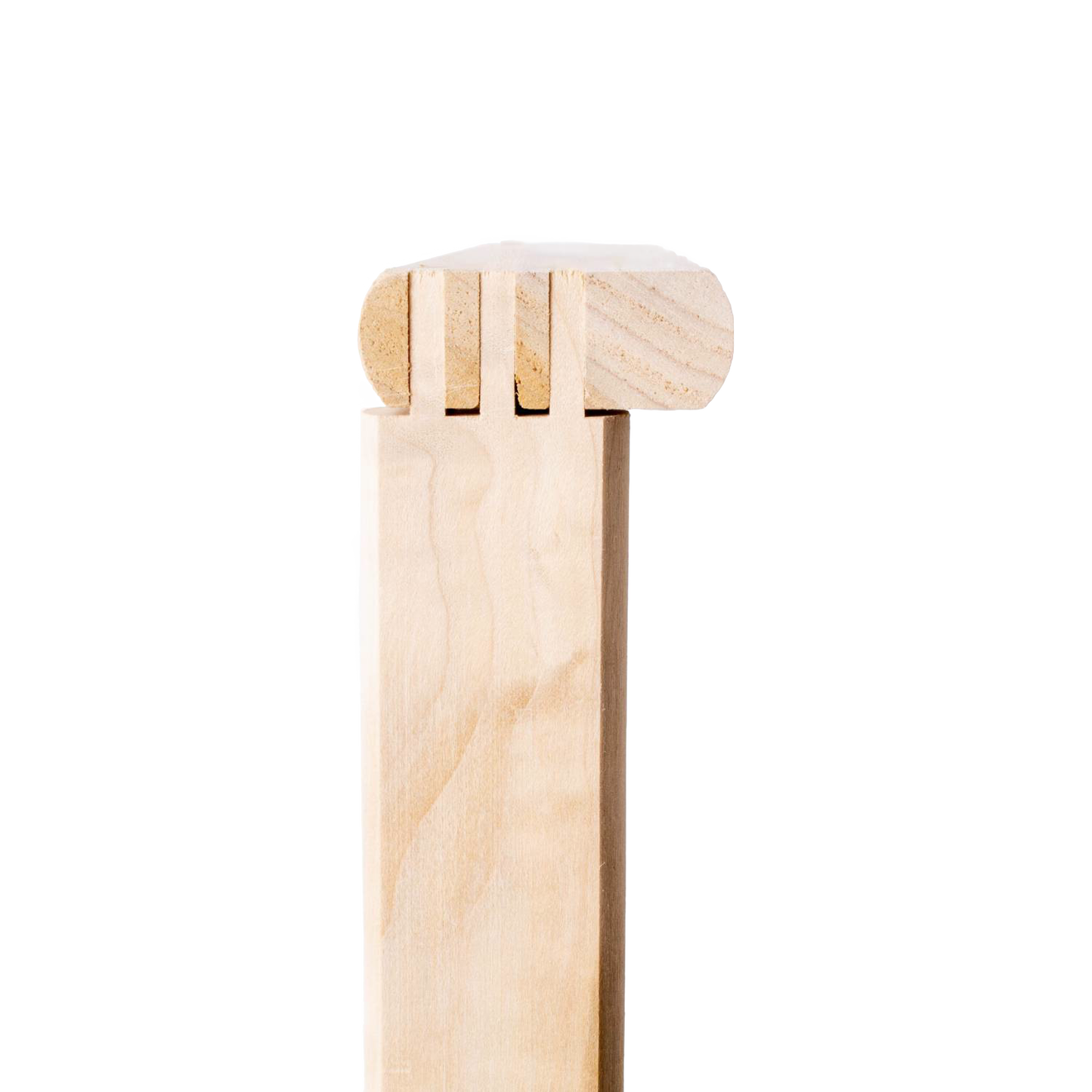 Close-up of the lock-cornered top of a handcrafted wooden washboard frame, featuring mortised joinery and smooth natural wood, part of USA-made home and laundry accessories collections.