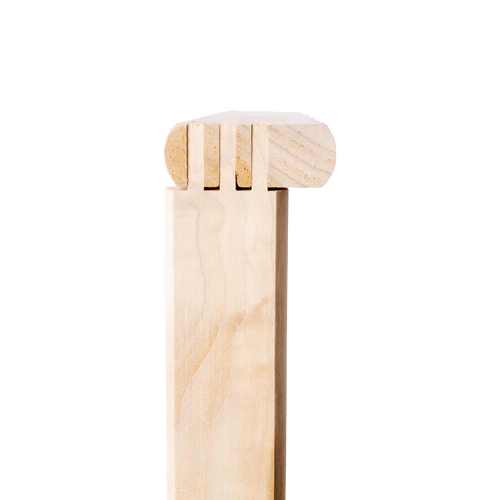 Close-up of the lock-cornered top of a handcrafted wooden washboard frame, featuring mortised joinery and smooth natural wood, part of USA-made home and laundry accessories collections.