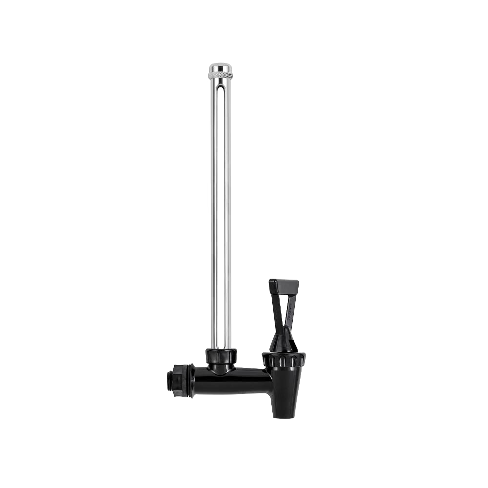 Handcrafted sight glass spigot with polished steel tube and black plastic base, designed for water level monitoring in Berkey water filters, part of Appliances and Water Treatment collections.