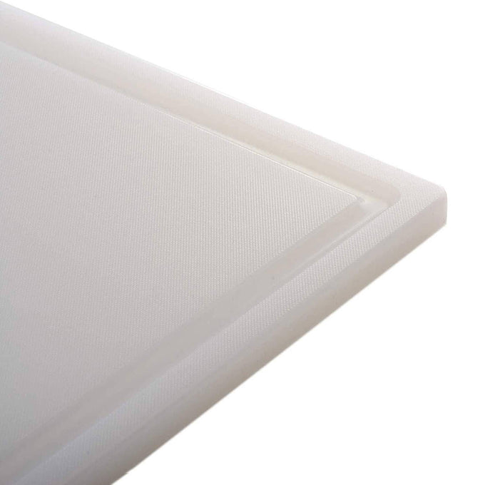 Close-up of a handcrafted large polyethylene cutting board in white with a textured surface and grooved edge, designed for food prep and easy cleanup, featured in Kitchen & Food and Best Sellers collections.