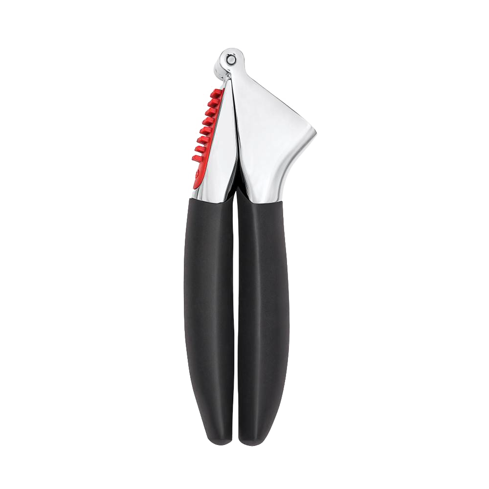 Garlic press featuring large crushing chamber and comfortable non-slip black handles for effortless use, ideal for Kitchen & Food, Kitchen Gadgets, and Cooking Helpers collections.