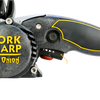 Close-up of a black and yellow handheld Work Sharp knife and tool sharpener handle with ergonomic grip and visible adjustment dial, suitable for Kitchen & Food and Food Prep collections.