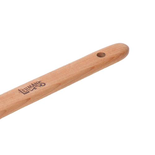 Close-up of a handcrafted solid American Hard Maple wooden spoon handle with smooth finish, ergonomic design, and a hanging hole, ideal for Kitchen & Food and USA Made collections.