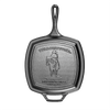 Handcrafted cast iron square grill pan featuring a cowboy design embossed on the cooking surface, made in USA, ideal for Kitchen & Food, Cookware, and Cast Iron collections.