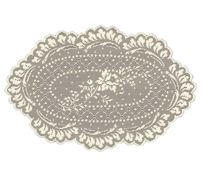 Cream-colored vintage-style lace doily with intricate floral patterns, handcrafted in the USA, perfect for Home & Decor and Home Textiles collections.
