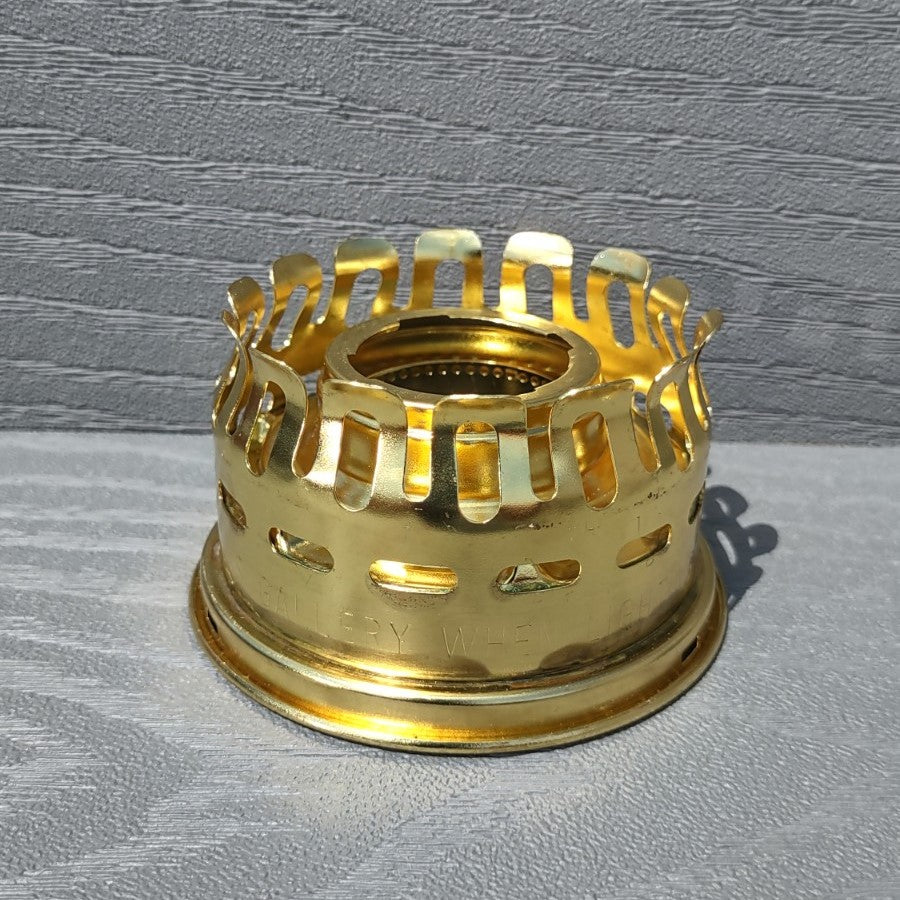 Shiny brass heel-less oil lamp gallery top designed for compatibility with Aladdin burner models since 1917, featured in Lamps & Lighting, Parts and Accessories, Lamp Burners and Collars, Best Sellers, and Promo Eligible collections.