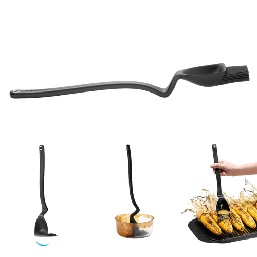 Long-handled BBQ Brizzle basting brush with a deep, flexible scooping head designed to efficiently lift and spread sauces while grilling, ideal for Kitchen & Food and Grilling collections.