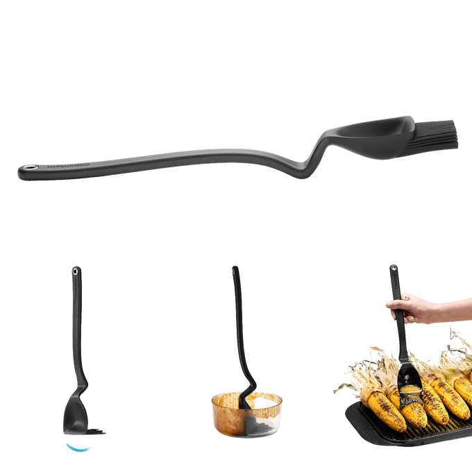 Long-handled BBQ Brizzle basting brush with a deep, flexible scooping head designed to efficiently lift and spread sauces while grilling, ideal for Kitchen & Food and Grilling collections.