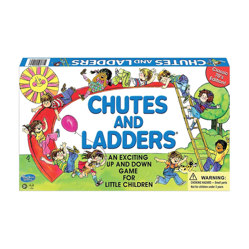 Vintage-style box of a colorful, classic 70s edition children's board game featuring playful kids climbing ladders and sliding down chutes, perfect for family fun and early learning in children's toys and games collections.