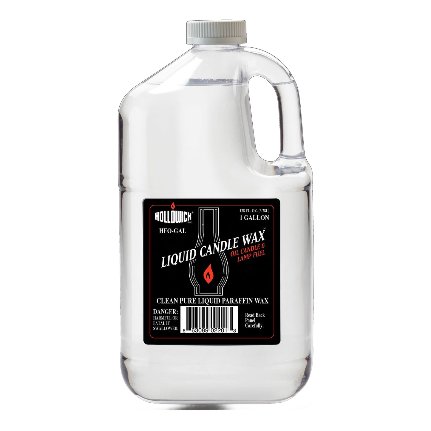 Clear plastic 1-gallon jug of liquid paraffin candle wax fuel labeled for use as oil candle and lamp fuel, featured in Lamps & Lighting, Parts and Accessories, Lamp and Lantern Fuel, Best Sellers, and Promo Eligible collections.