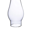 Clear glass oil lamp chimney with a 1-3/8" base and bulged body, ideal for lamps and lighting, chimneys and globes, and parts and accessories collections.