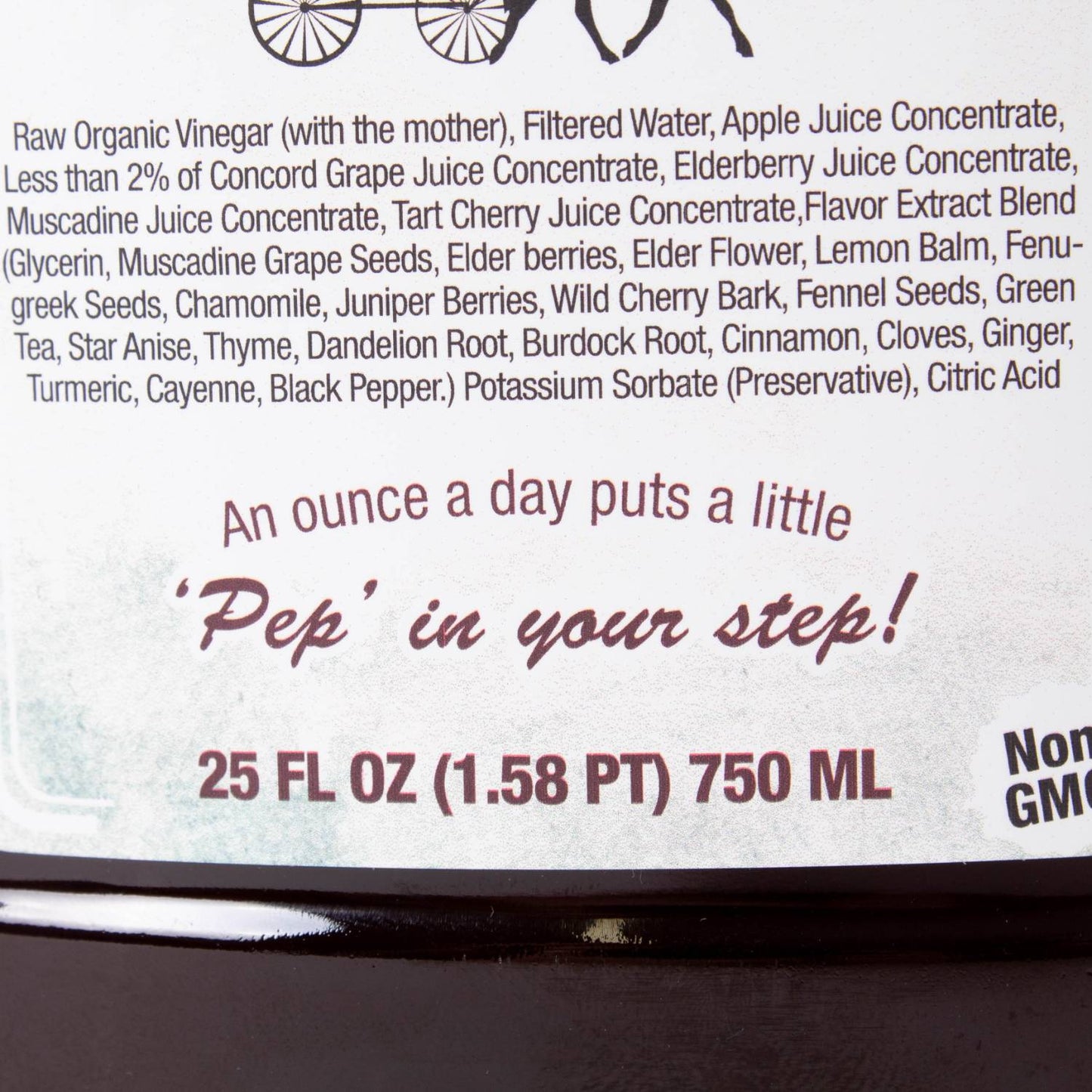 Close-up of the label on a handcrafted herbal health tonic bottle showcasing detailed ingredient list and dosage suggestion, part of Health & Wellness, Health Remedies, USA Made, and Best Sellers collections.