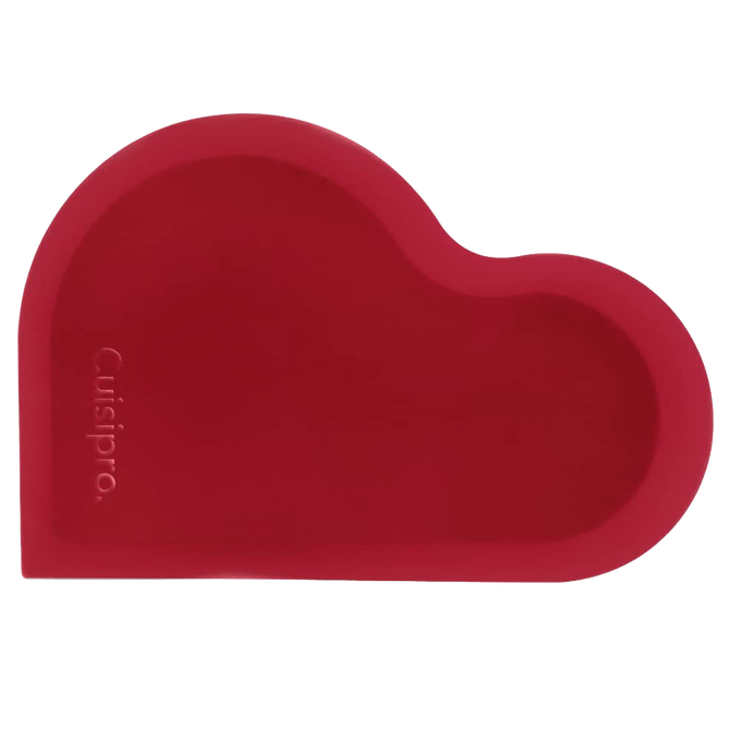 Heart-shaped flexible silicone scraper with a thin, flexible metal core, designed for effortless mixing bowl scraping and cake icing in Kitchen & Food and Baking Supplies collections.