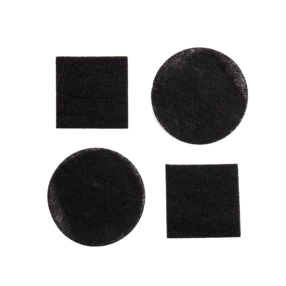 Set of four dark replacement compost pail filters in round and square shapes, designed for odor control, ideal for Farm, Garden & Tool, Composting, Garden Accessories, Best Sellers, and Promo Eligible collections.