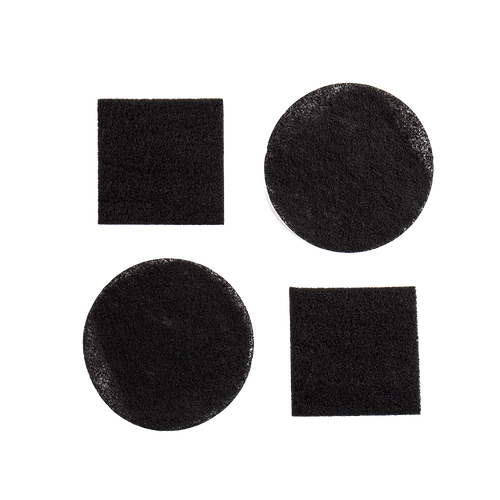 Set of four dark replacement compost pail filters in round and square shapes, designed for odor control, ideal for Farm, Garden & Tool, Composting, Garden Accessories, Best Sellers, and Promo Eligible collections.