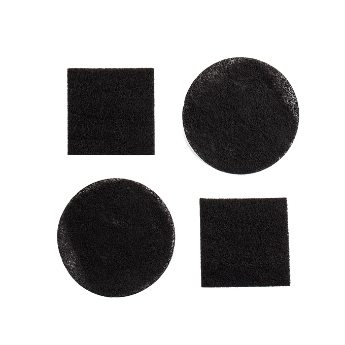 Set of four dark replacement compost pail filters in round and square shapes, designed for odor control, ideal for Farm, Garden & Tool, Composting, Garden Accessories, Best Sellers, and Promo Eligible collections.