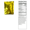 Yellow foil pouch containing a single serving emergency meal with detailed nutrition facts label, suitable for emergency supplies and USA made collections.
