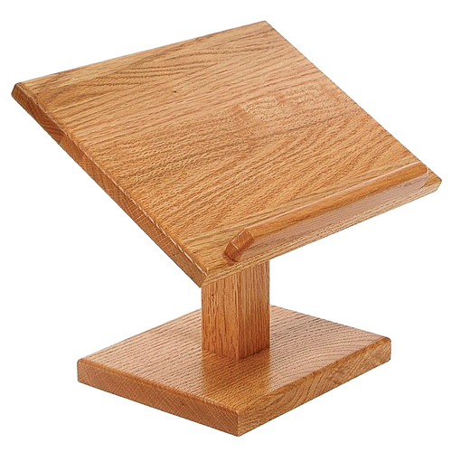 Handcrafted solid oak cookbook holder with a clear, silky-smooth finish, designed in the USA for Kitchen & Food, Kitchen Accessories, Amish Made, Best Sellers, and Promo Eligible collections.