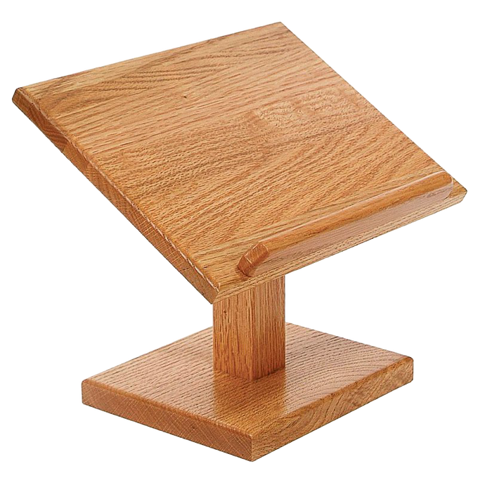 Handcrafted solid oak cookbook holder with a clear, silky-smooth finish, designed in the USA for Kitchen & Food, Kitchen Accessories, Amish Made, Best Sellers, and Promo Eligible collections.
