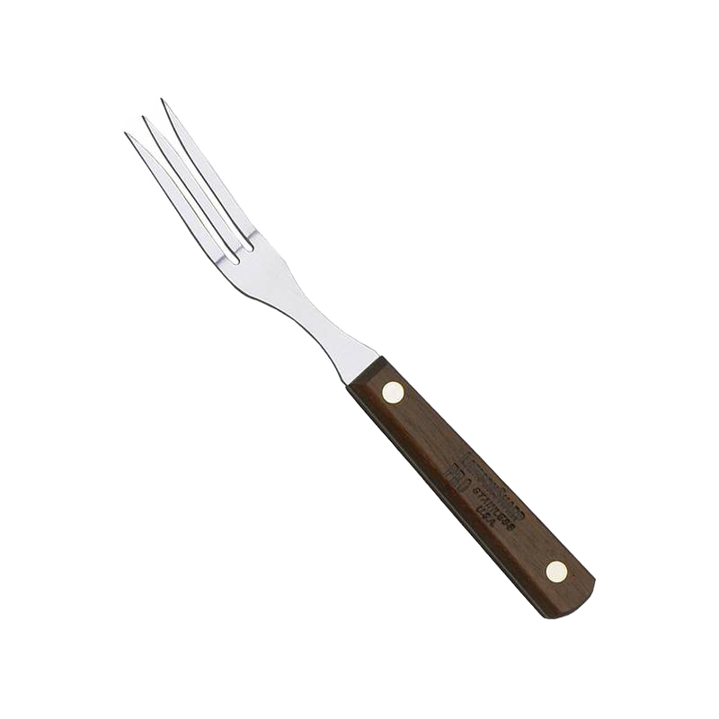 Handcrafted old-fashioned eating fork with three stainless steel tines and a brass-riveted dark brown hardwood handle, made in USA, featured in Kitchen Gadgets and Best Sellers collections.