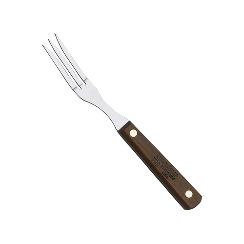 Handcrafted old-fashioned eating fork with three stainless steel tines and a brass-riveted dark brown hardwood handle, made in USA, featured in Kitchen Gadgets and Best Sellers collections.