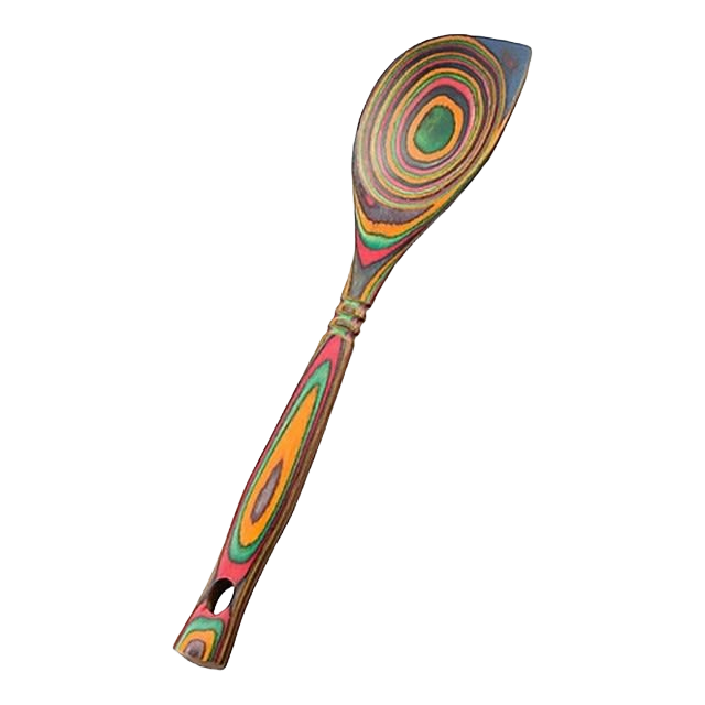 Handcrafted pakkawood corner spoon featuring vibrant, multi-colored concentric patterns, sturdy build, stain and heat resistant, ideal for Kitchen & Food, Kitchen Gadgets, Cooking and Baking Helpers, Storage and Serving, Best Sellers, Promo Eligible collections.