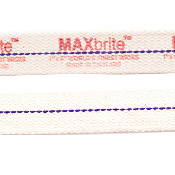 Close-up of a handcrafted high-grade cotton flat wick with marked blue stitching and red logo text, designed for reliable fuel delivery in oil lamps, ideal for Farm, Garden & Tool and Emergency Supplies collections.
