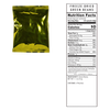 Sealed metallic gold foil pouch containing freeze-dried green beans with visible nutrition facts label, suitable for emergency supplies, pantry, and kitchen collections.