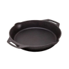 Heavy-duty cast iron skillet with two side handles and pour spouts, ideal for cooking over open fire or in the kitchen, perfect for Farm, Garden & Tool, Camping, and Cookware collections.