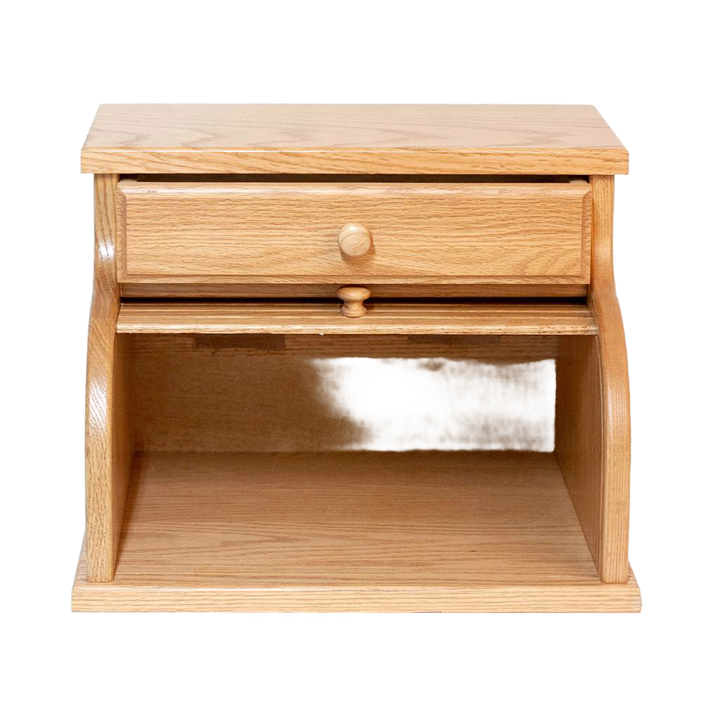 Handcrafted oak roll-top bread box with drawer in light honey-brown finish, smooth sanded and made in USA by Amish artisans, ideal for Kitchen & Food and Storage and Serving collections.