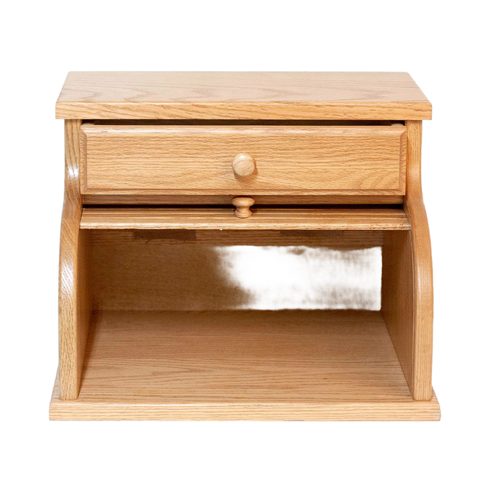 Handcrafted oak roll-top bread box with drawer in light honey-brown finish, smooth sanded and made in USA by Amish artisans, ideal for Kitchen & Food and Storage and Serving collections.