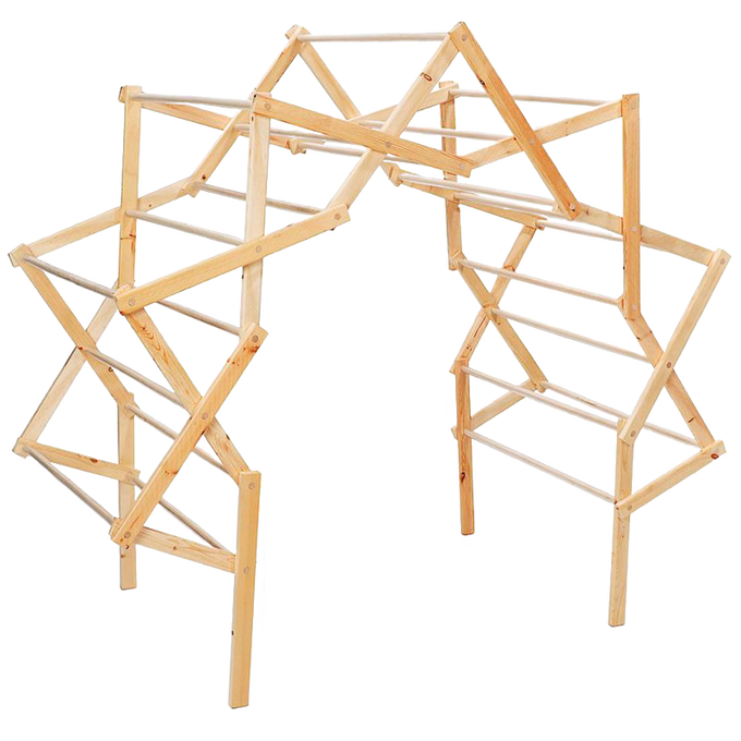 Handcrafted wooden arch-shaped drying rack with multiple dowels for ample laundry space, made in USA by Amish artisans, perfect for Home & Decor and Laundry Supplies collections.