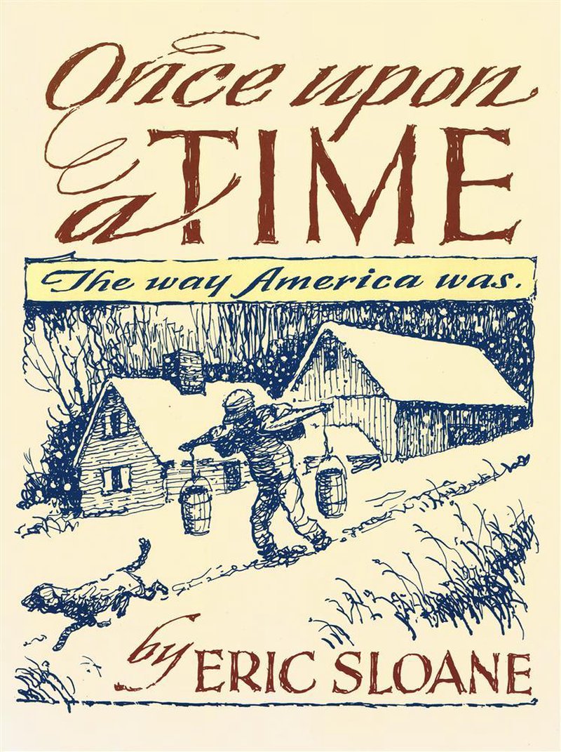 Vintage-style book cover for "Once Upon a Time" featuring pen-and-ink drawing of a child carrying milk pails past rustic cabins and a cat, part of heritage and lifestyle books collection.