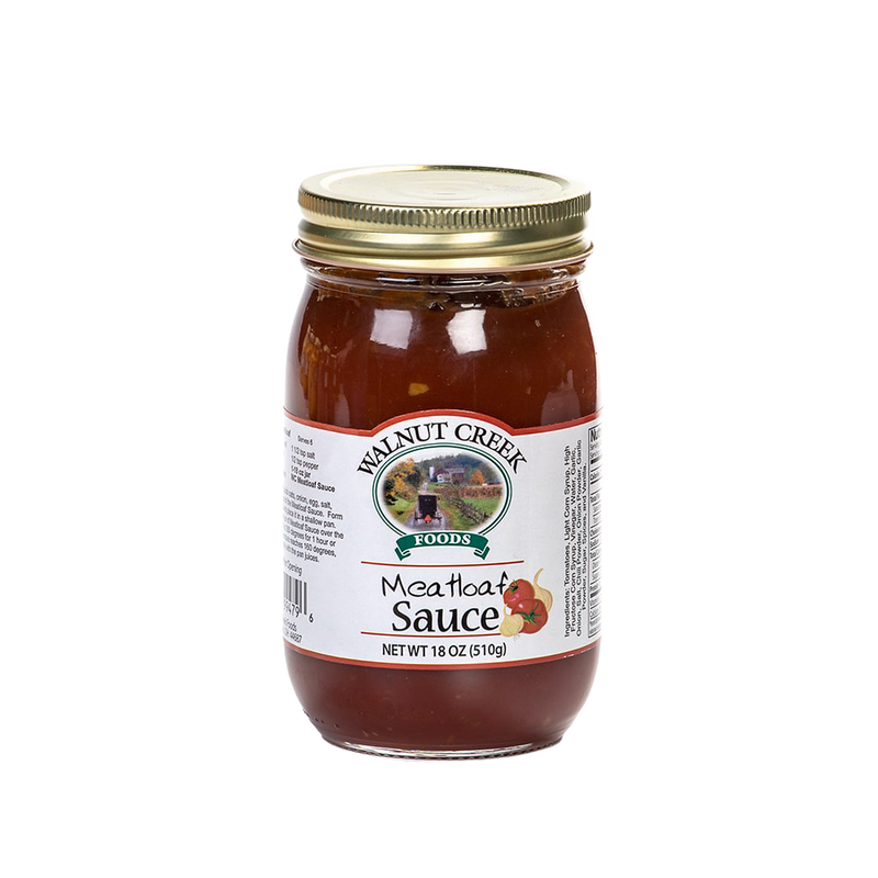 Glass jar of handcrafted meatloaf sauce with golden lid, made in USA, featuring rich tomato and spice blend, perfect for Kitchen & Food, Pantry, and Best Sellers collections.