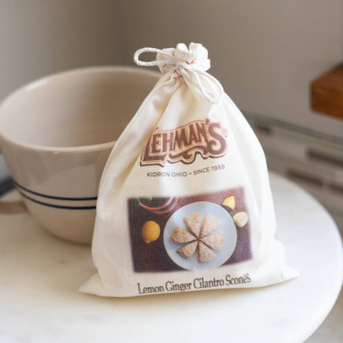 Small cotton drawstring bag containing handcrafted lemon ginger cilantro scone mix with vintage-style label, perfect for Kitchen & Food, Pantry, Dry Goods and Mixes, Best Sellers, Promo Eligible collections.