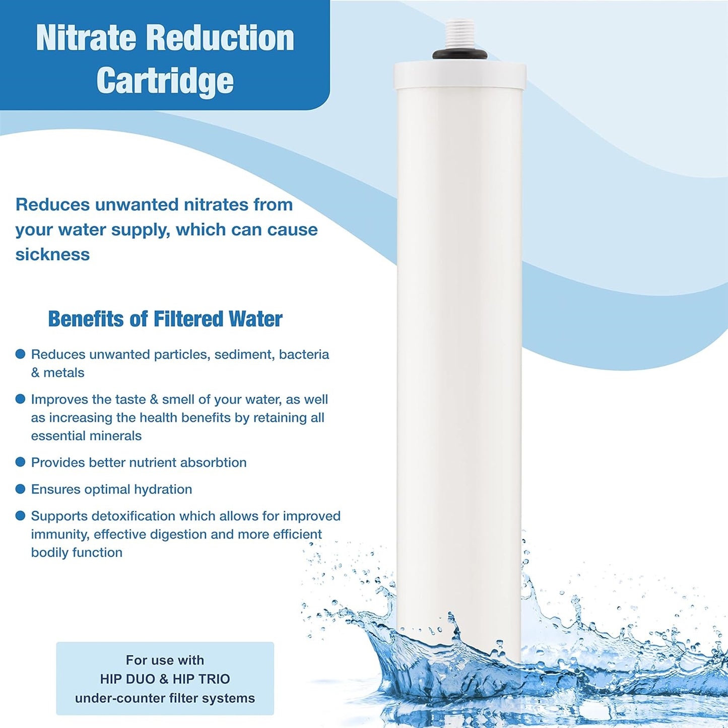 White nitrate reduction cartridge designed for use with Doulton DUO and TRIO under-counter filtration systems, featured in Appliances, Water Heating and Treatment, and Best Sellers collections.