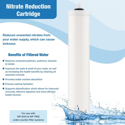 White nitrate reduction cartridge designed for use with Doulton DUO and TRIO under-counter filtration systems, featured in Appliances, Water Heating and Treatment, and Best Sellers collections.