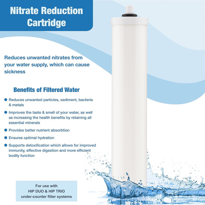 White nitrate reduction cartridge designed for use with Doulton DUO and TRIO under-counter filtration systems, featured in Appliances, Water Heating and Treatment, and Best Sellers collections.