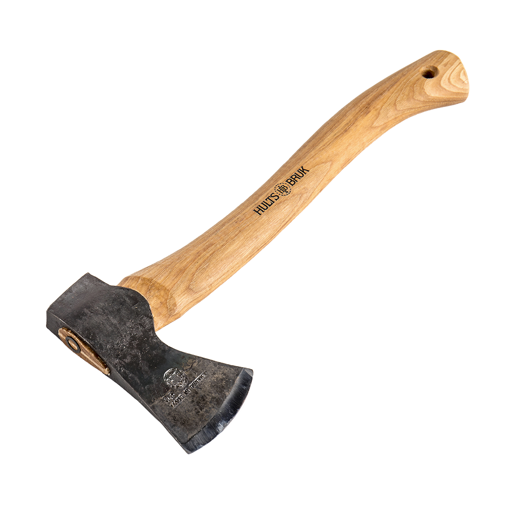 Hand-forged hatchet with razor-sharp steel head and smooth wooden handle, designed for camping, wood cutting, and outdoor tasks in Farm, Garden & Tool and Knives & Axes collections.