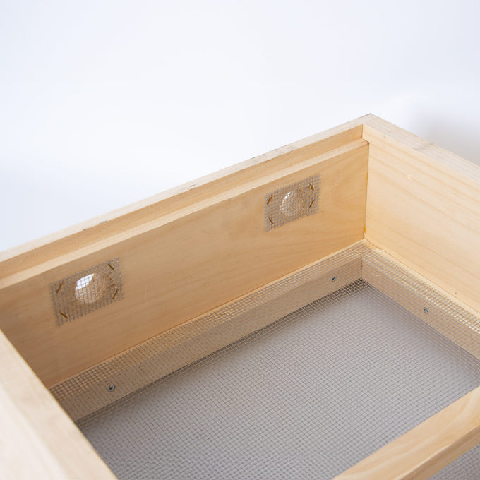 Handmade wooden quilt box with ventilation screens and mesh bottom, Amish made in the USA, designed to control moisture in beehives, featured in Farm, Garden & Tool and Beekeeping Supplies collections.