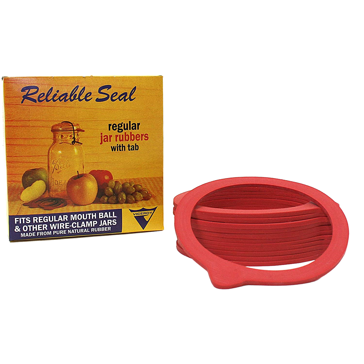 Vintage-style red rubber sealing rings with tabs for regular-mouth Mason and wire-clamp jars, handcrafted from natural rubber, ideal for Kitchen & Food, Canning, and Food Preservation collections.