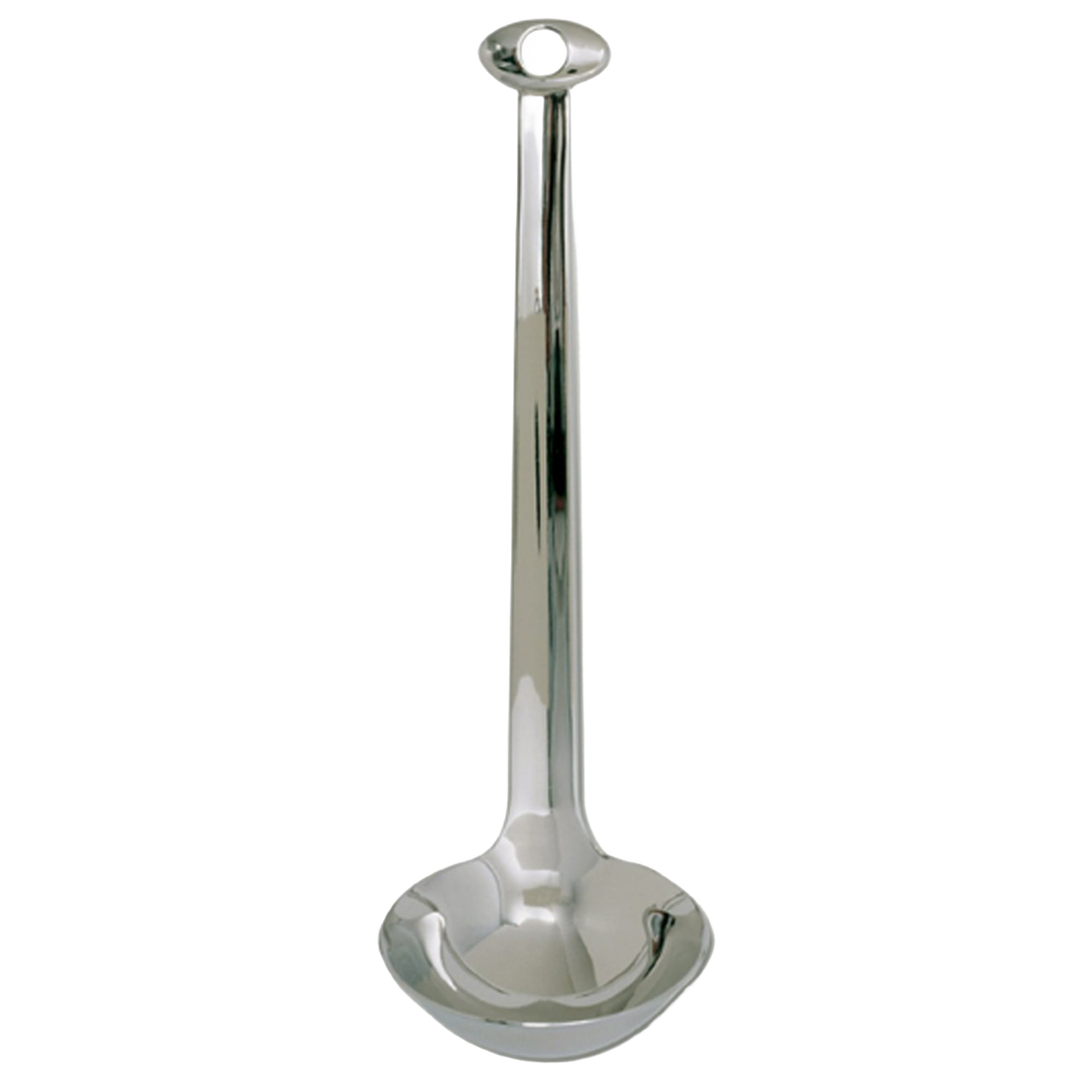 Compact stainless steel sauce ladle with a sleek handle featuring an oval grip hole, ideal for serving gravies, soups, and sauces in Kitchen & Food and Storage and Serving collections.