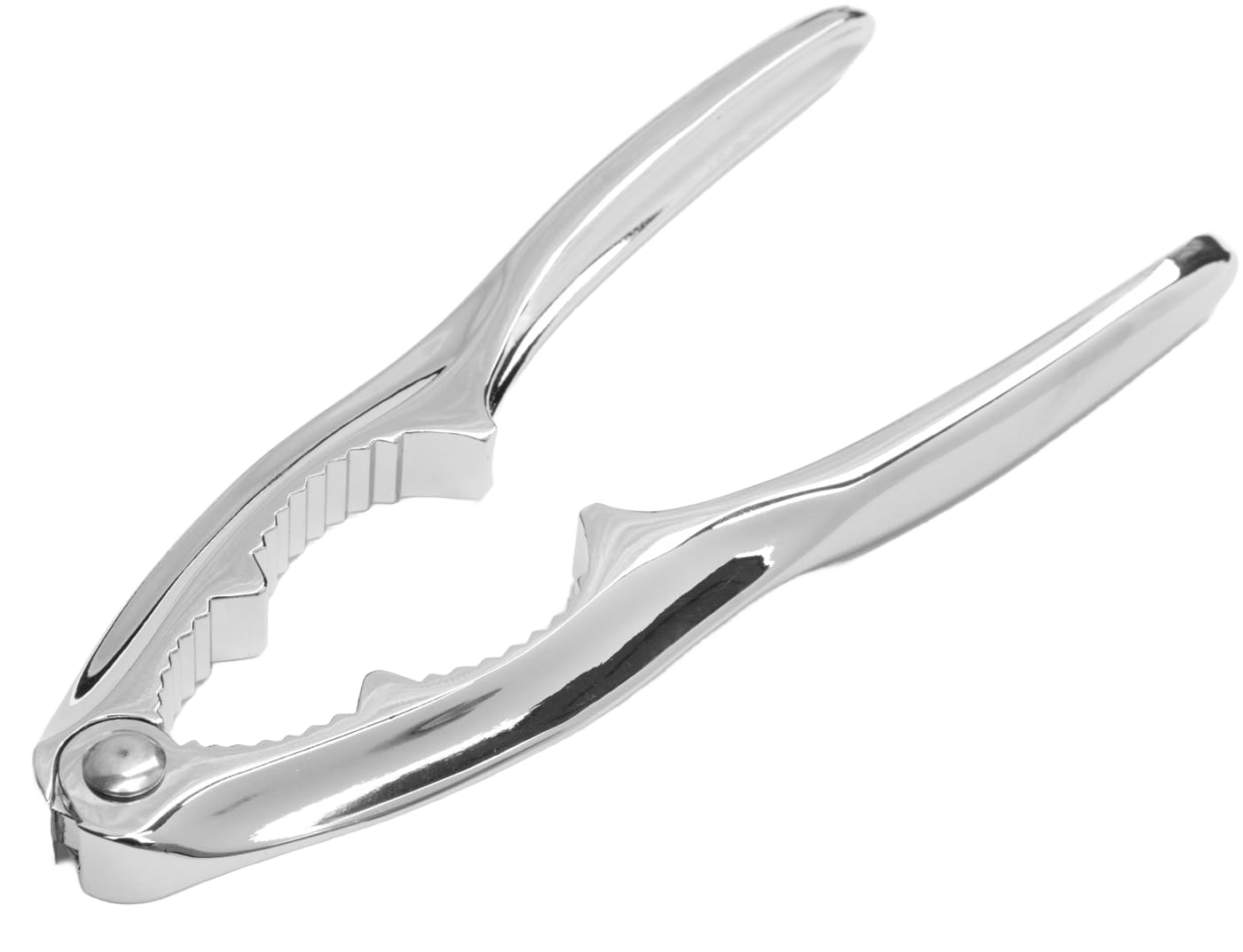 Handcrafted stainless steel seafood cracker with ergonomic curved handles and textured jaws designed for easy shell cracking, featured in Kitchen & Food and Kitchen Gadgets collections.
